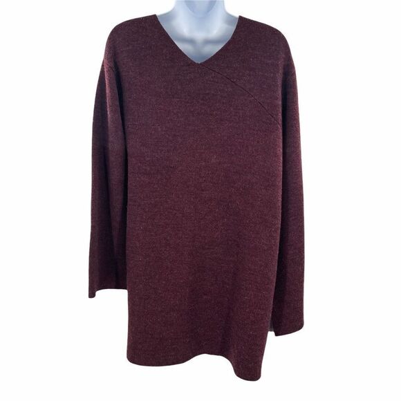 Max Studio Burgundy V-Neck Asymmetrical Sweater M - Picture 2 of 8